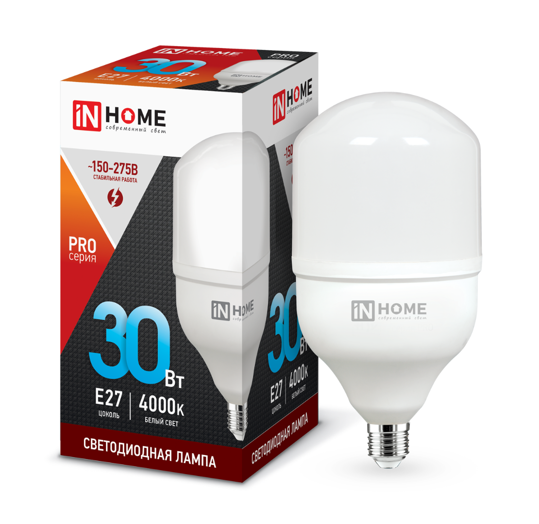 Лампа светодиодная LED-HP-PRO 30Вт 230В Е27 4000К 2850Лм IN HOME Лампа светодиодная LED-HP-PRO 30Вт 230В Е27 4000К 2850Лм IN HOME