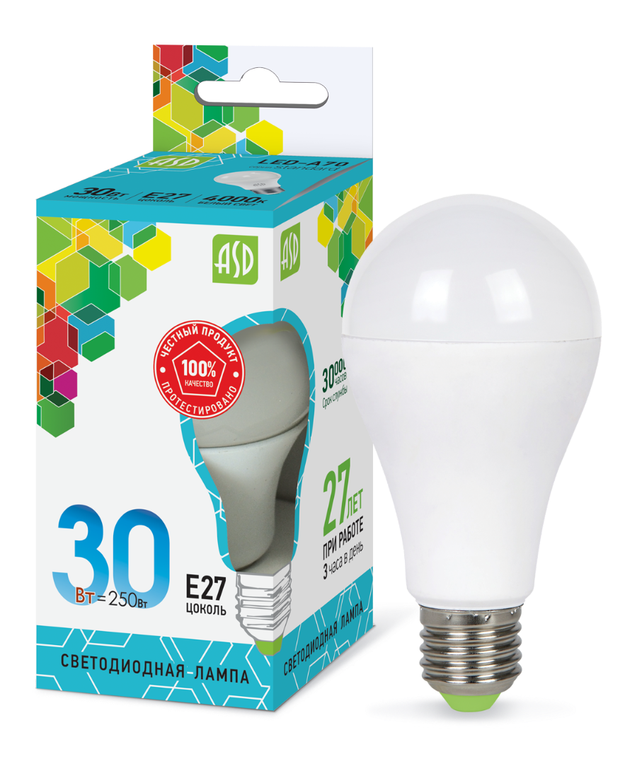 Лампа светодиодная LED-A70-std 30Вт 230В Е27 4000К 2700Лм ASD Лампа светодиодная LED-A70-std 30Вт 230В Е27 4000К 2700Лм ASD