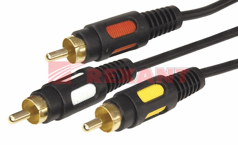 Шнур 3 RCA - 3 RCA, 1,5м, черный (GOLD) REXANT Шнур 3 RCA - 3 RCA, 1,5м, черный (GOLD) REXANT